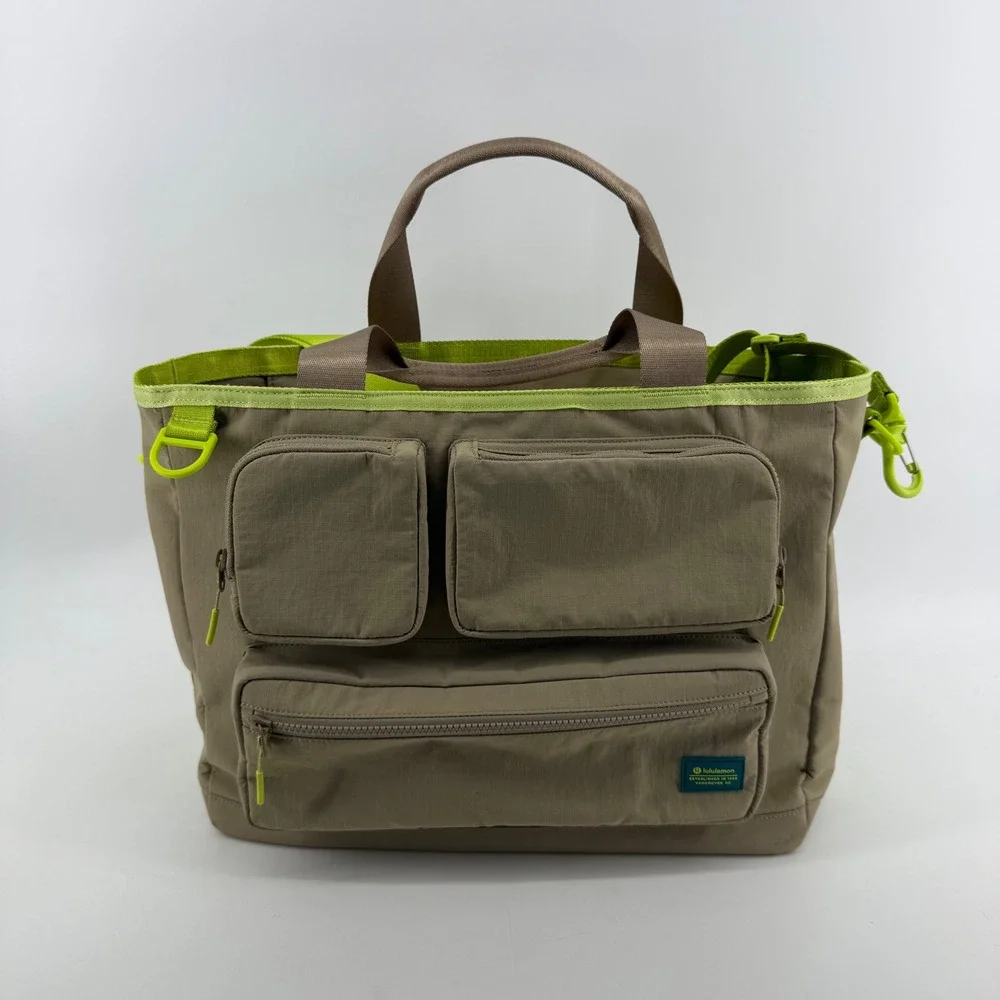 Lululemon New Parent Tote Bag 20L Nomad Faded Zap Tan Lime Green Ripstop Utility